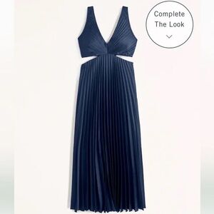 Abercrombie & Fitch Giselle Pleated Cutout Maxi Dress in Navy Blue